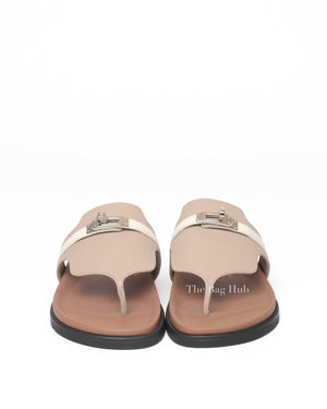 Hermes Beige Mastic/Beige Glaise Calfskin Empire Sandals Size 39.5 PHW-3