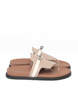 Hermes Beige Mastic/Beige Glaise Calfskin Empire Sandals Size 39.5 PHW-5