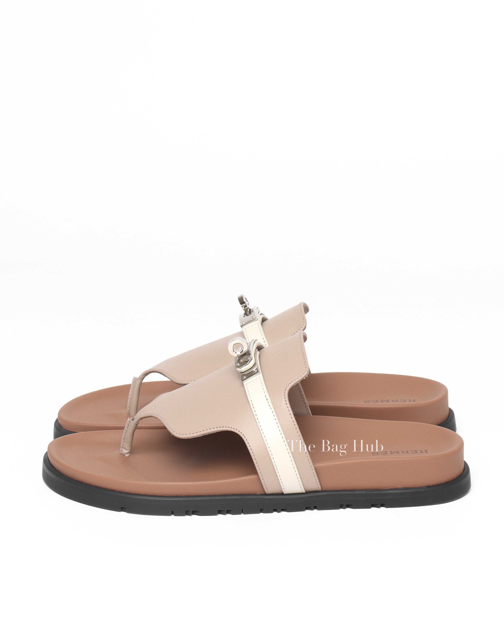 Hermes Beige Mastic/Beige Glaise Calfskin Empire Sandals Size 39.5 PHW-6