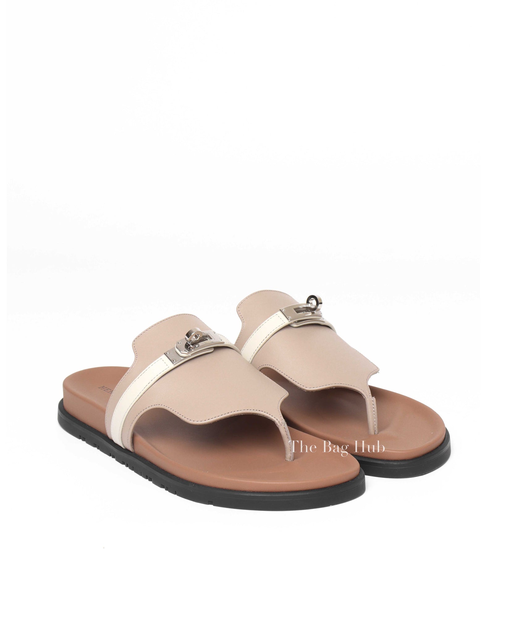 Hermes Beige Mastic/Beige Glaise Calfskin Empire Sandals Size 39.5 PHW-2