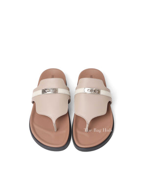 Hermes Beige Mastic/Beige Glaise Calfskin Empire Sandals Size 39.5 PHW-4