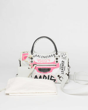 Balenciaga White Graffiti Leather Mini City Bag-13