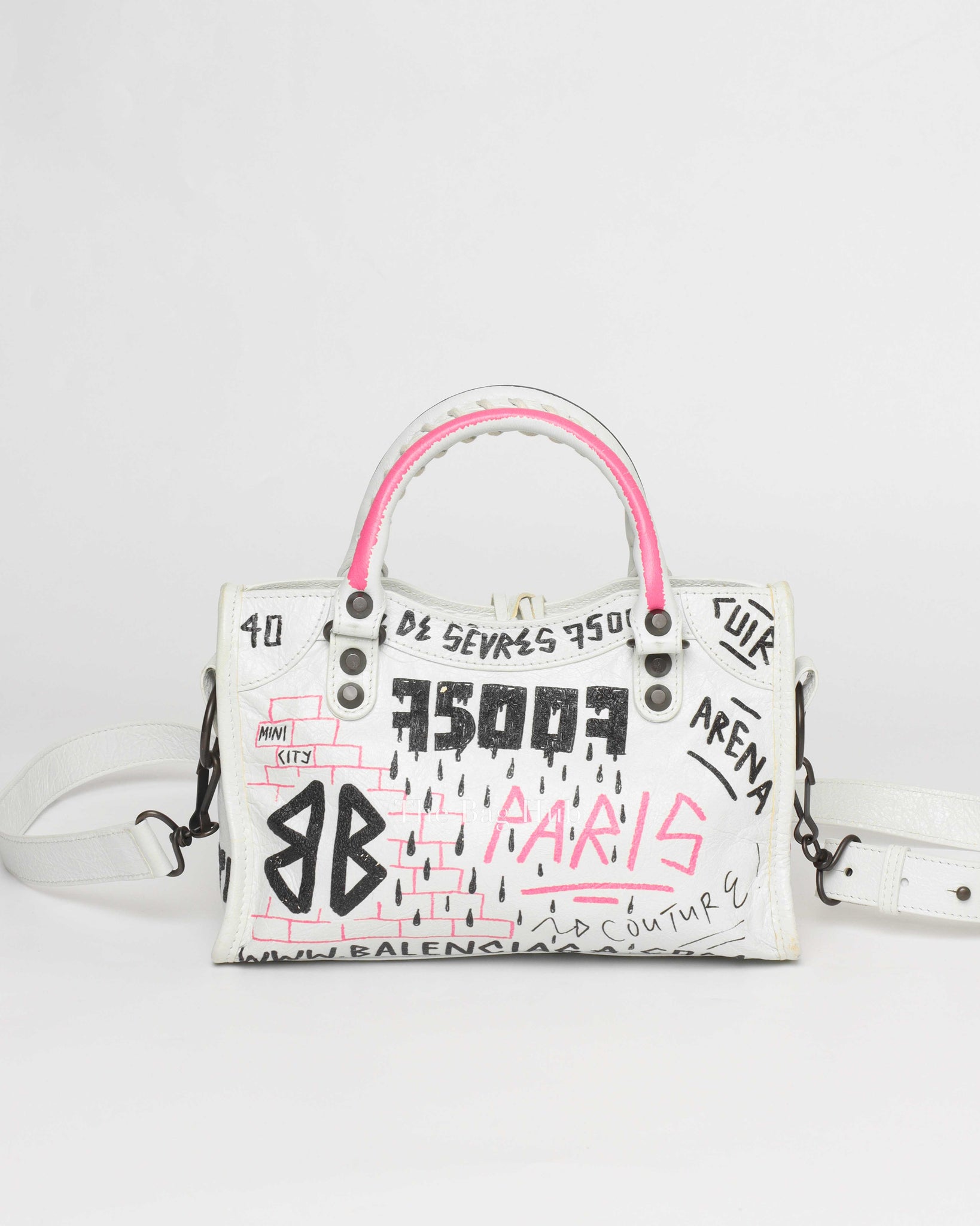 Balenciaga White Graffiti Leather Mini City Bag-3