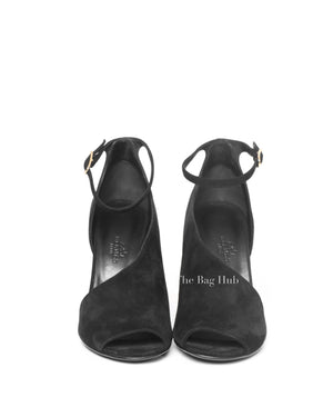 Hermes Black Suede Ankle Strap Block Heel Sandals Size 37.5-Image-3