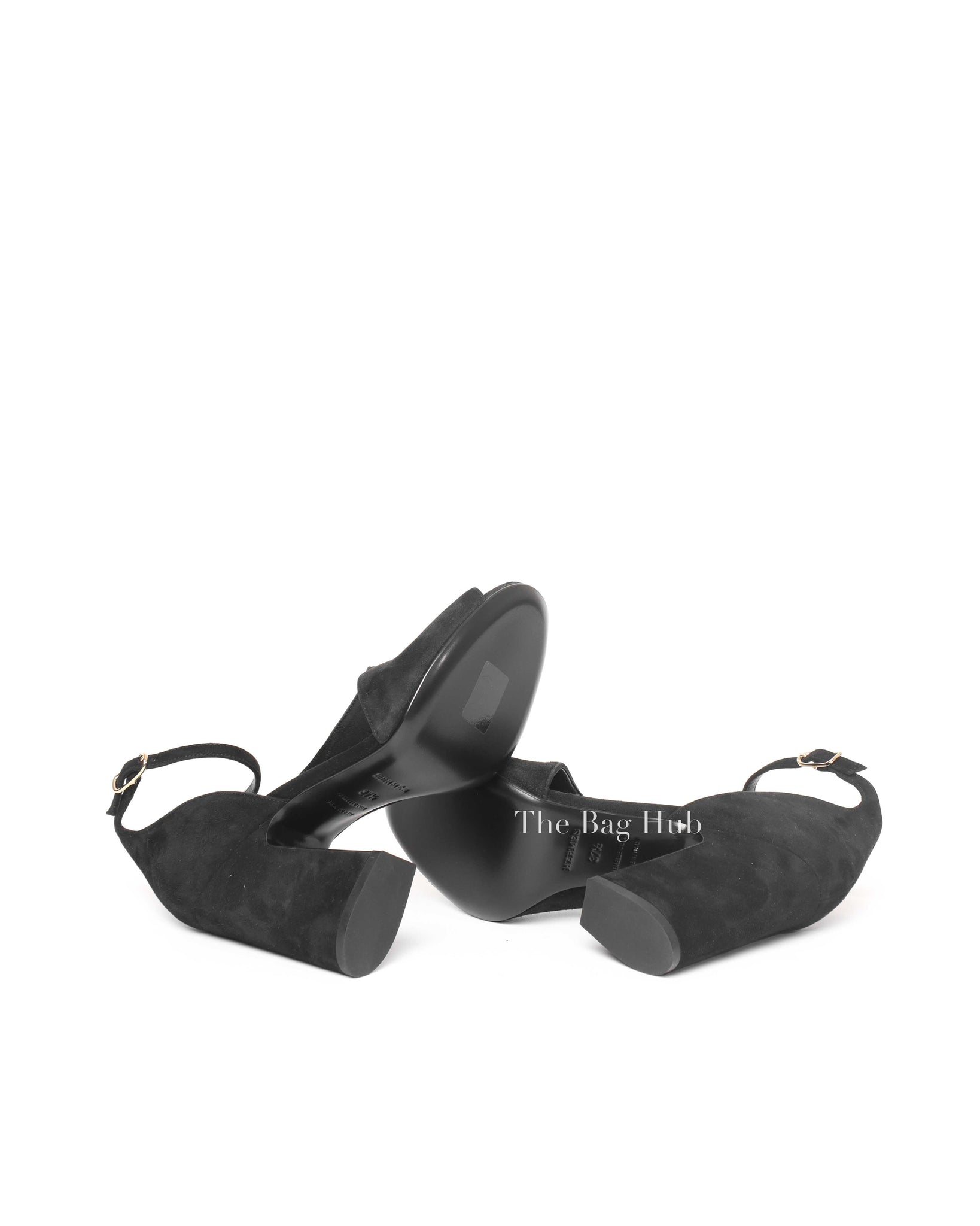Hermes Black Suede Ankle Strap Block Heel Sandals Size 37.5-Image-8