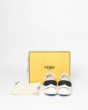 Fendi White/Balck/Gold Calf Leather Studded Karlito Low Top Women Sneakers Size 37-Image-9