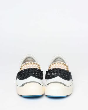 Fendi White/Balck/Gold Calf Leather Studded Karlito Low Top Women Sneakers Size 37-Image-2