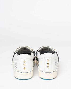 Fendi White/Balck/Gold Calf Leather Studded Karlito Low Top Women Sneakers Size 37-Image-3