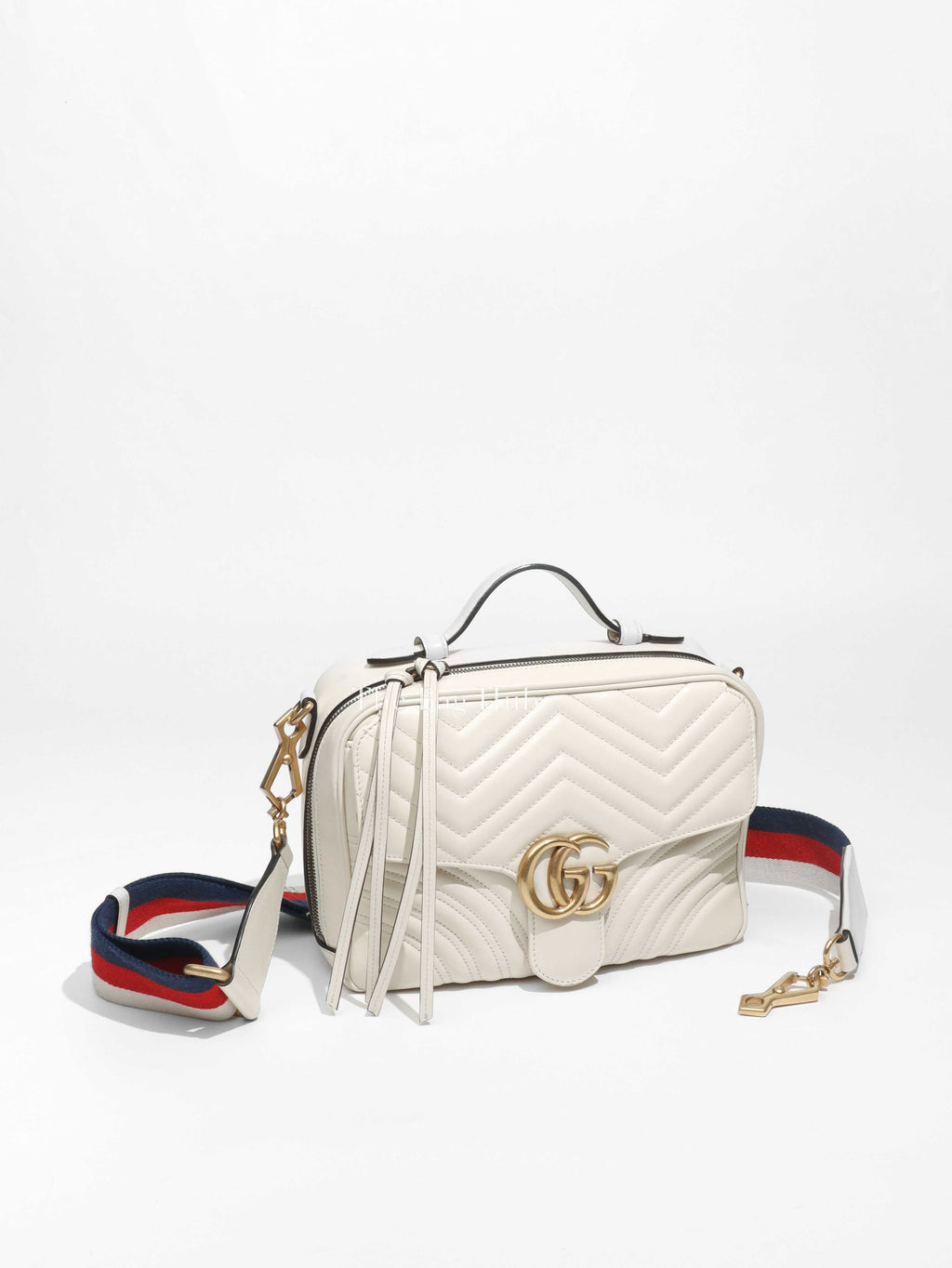 Gucci White Leather GG Marmont Top Handle Small Bag - 1