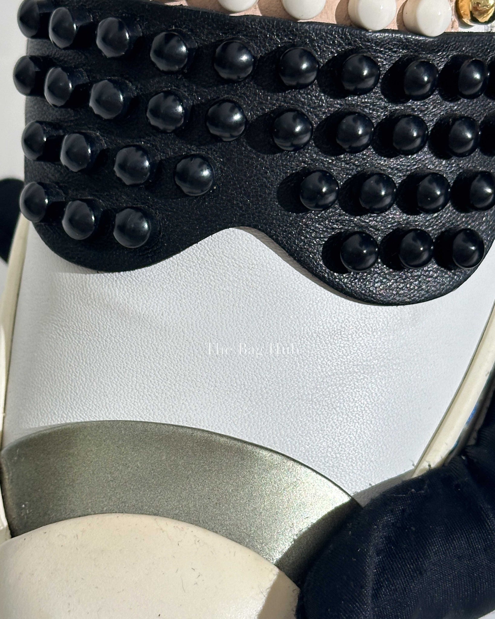 Fendi White/Balck/Gold Calf Leather Studded Karlito Low Top Women Sneakers Size 37-Image-10