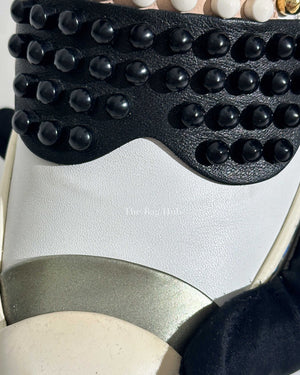 Fendi White/Balck/Gold Calf Leather Studded Karlito Low Top Women Sneakers Size 37-Image-10