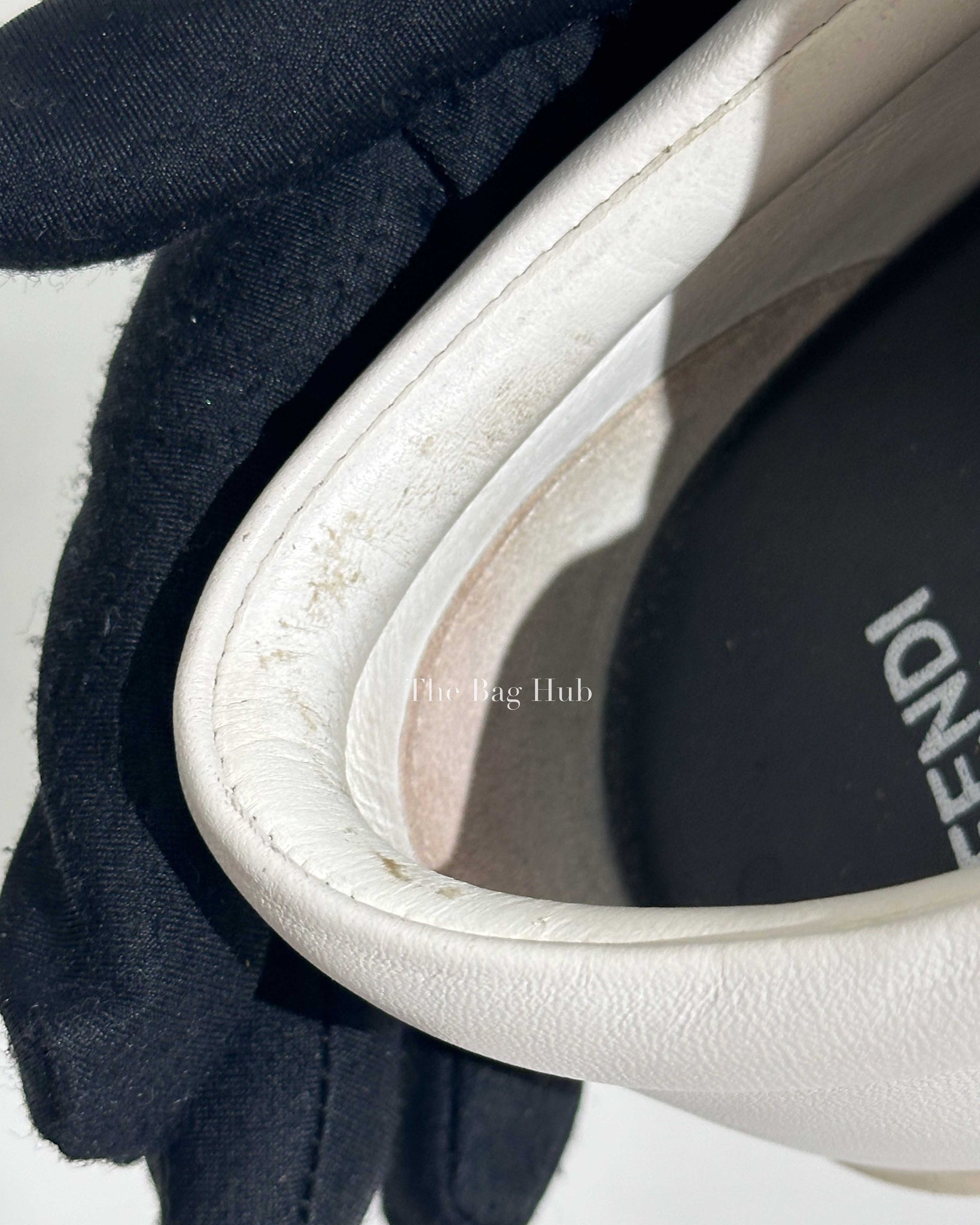 Fendi White/Balck/Gold Calf Leather Studded Karlito Low Top Women Sneakers Size 37-Image-13