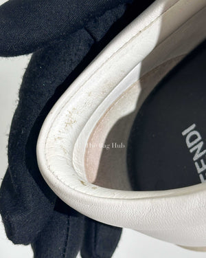 Fendi White/Balck/Gold Calf Leather Studded Karlito Low Top Women Sneakers Size 37-Image-13