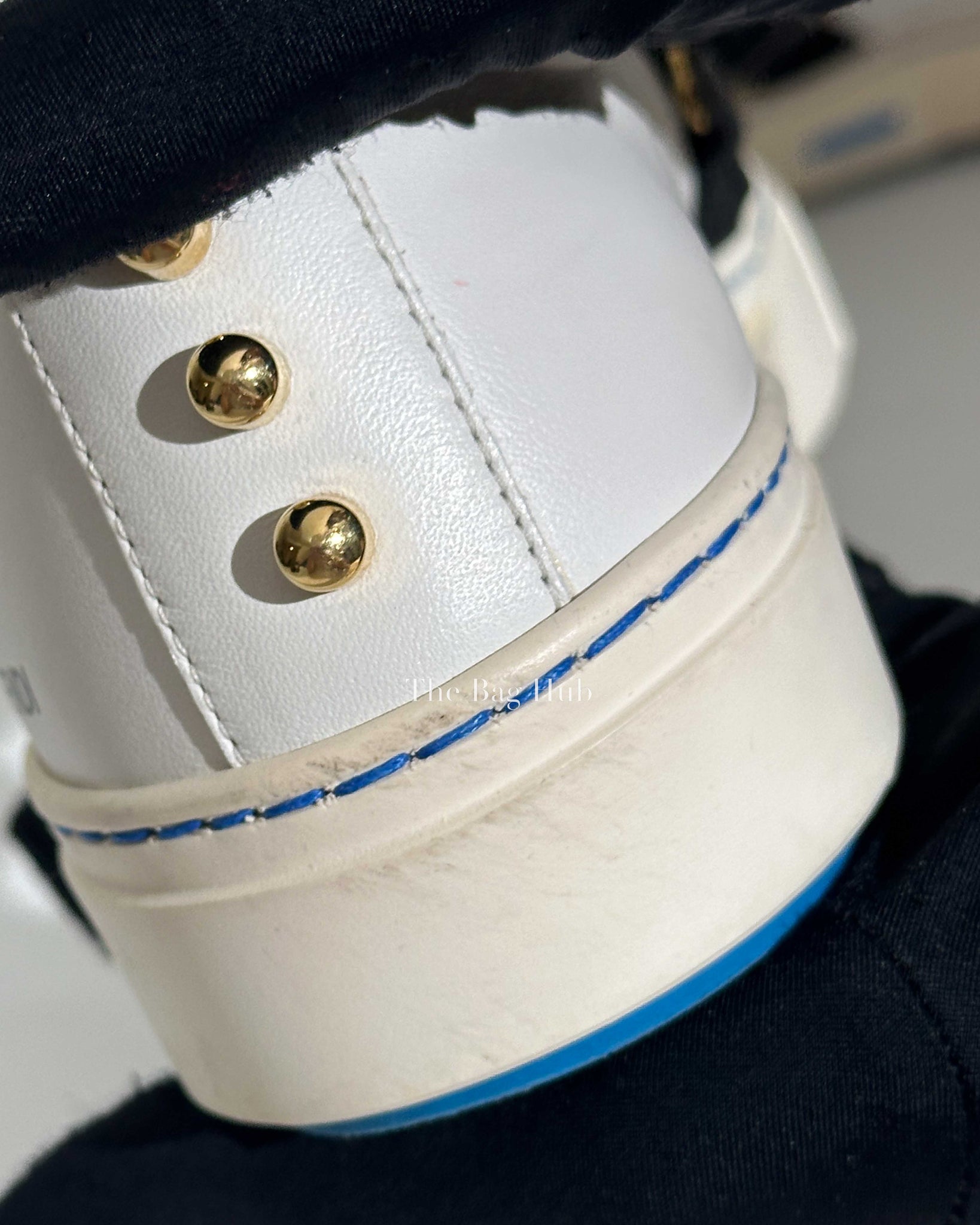 Fendi White/Balck/Gold Calf Leather Studded Karlito Low Top Women Sneakers Size 37-Image-17
