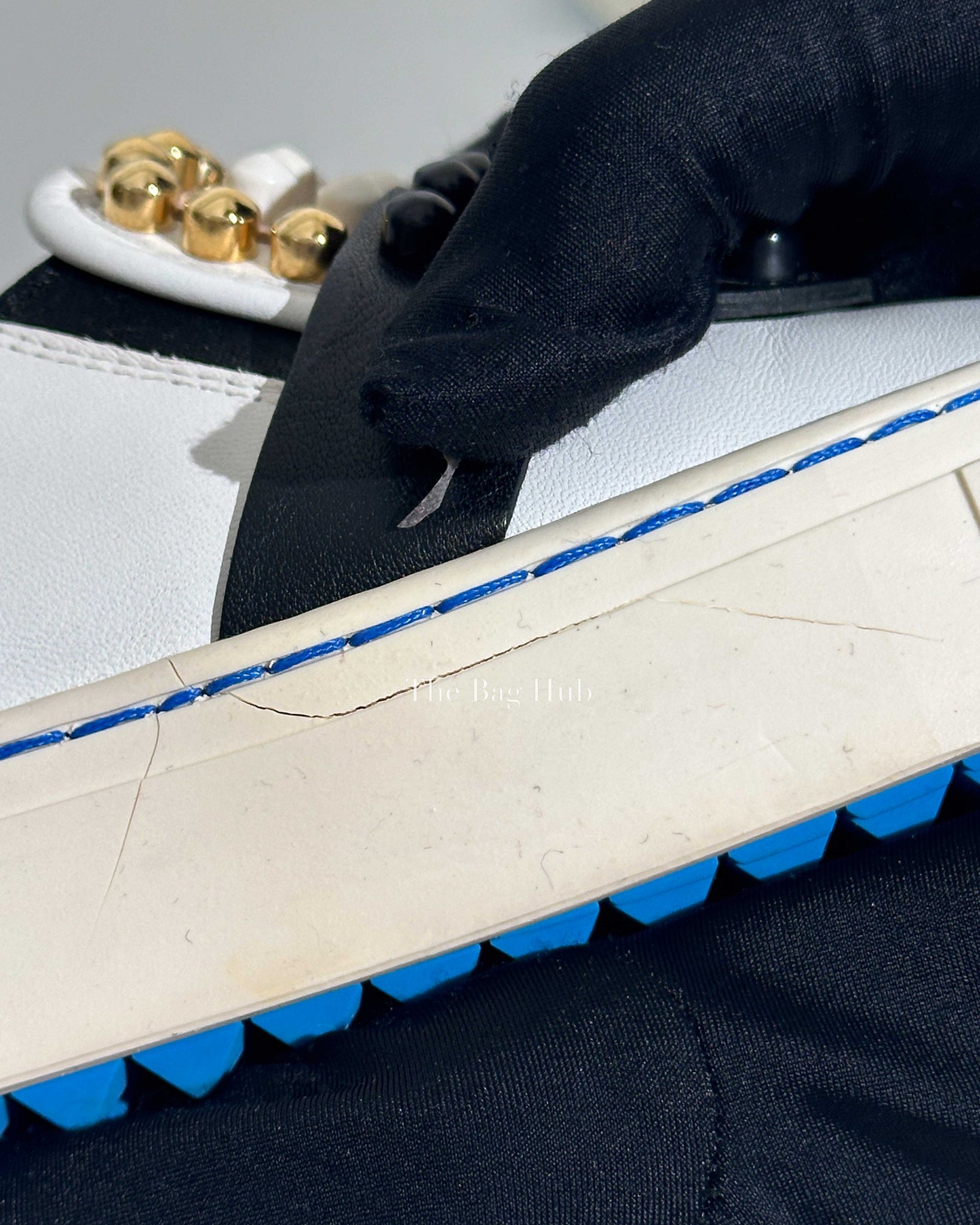 Fendi White/Balck/Gold Calf Leather Studded Karlito Low Top Women Sneakers Size 37-Image-18
