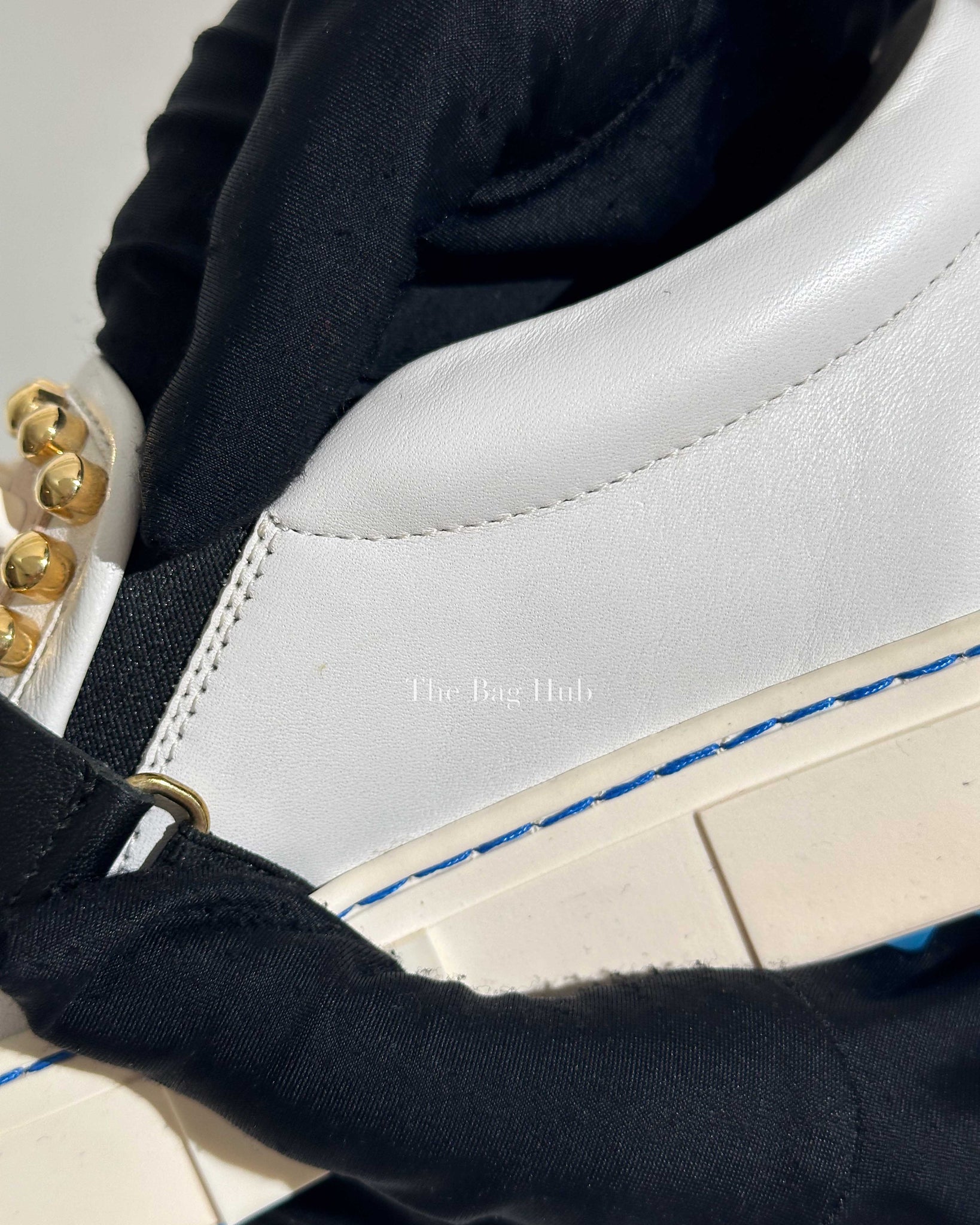 Fendi White/Balck/Gold Calf Leather Studded Karlito Low Top Women Sneakers Size 37-Image-19
