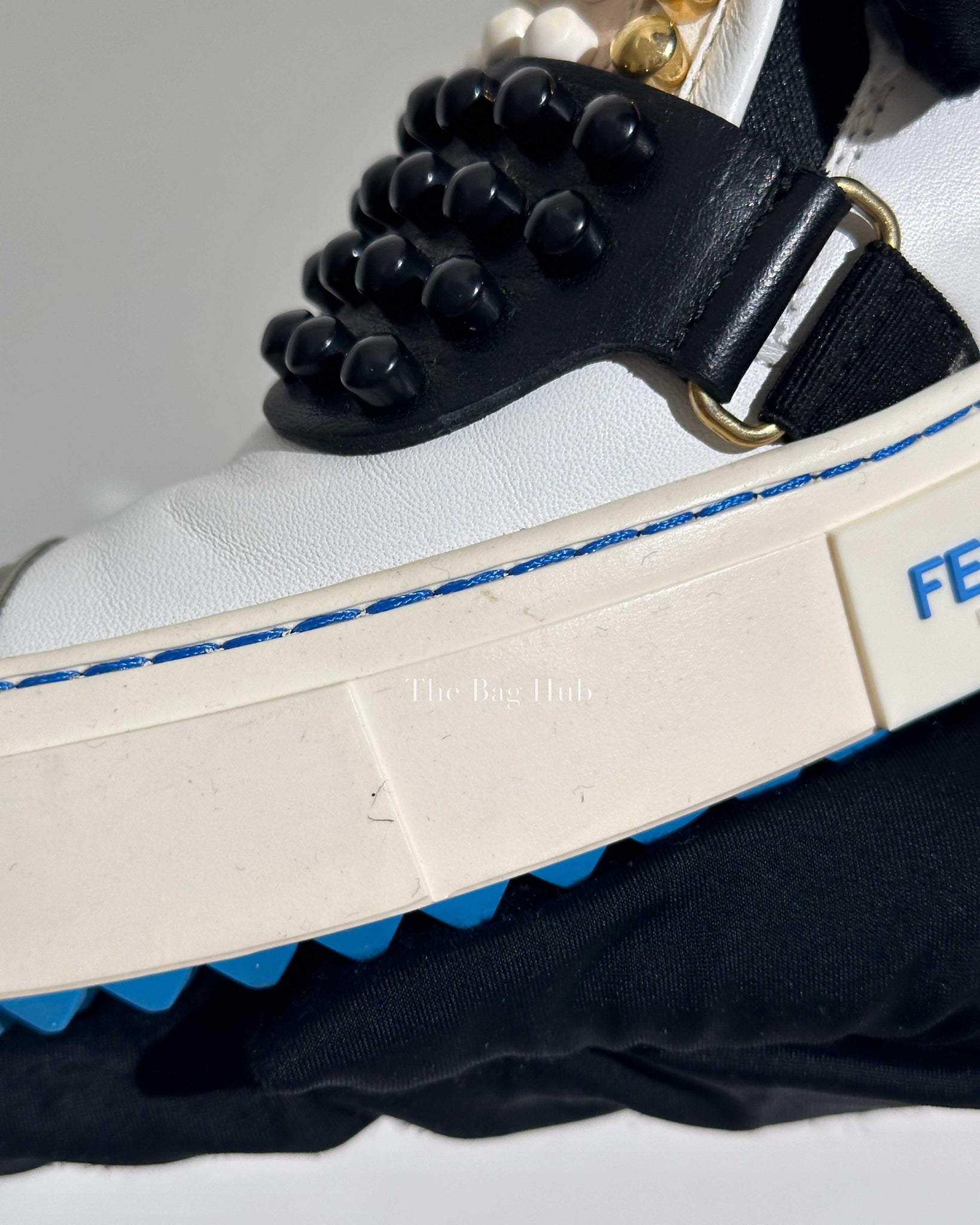 Fendi White/Balck/Gold Calf Leather Studded Karlito Low Top Women Sneakers Size 37-Image-20