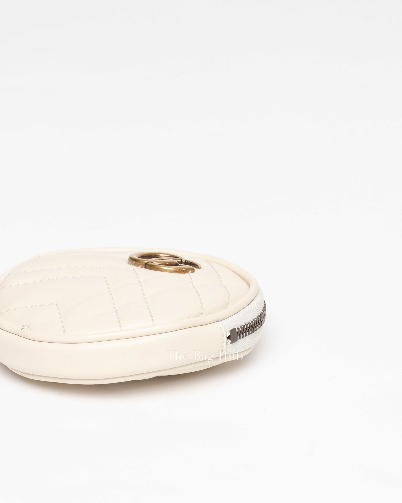 Gucci White Leather GG Marmont Round Coin Purse