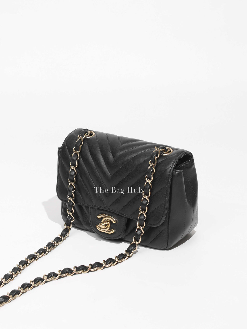 Chanel Black Lambskin Chevron Mini Square Flap Bag GHW