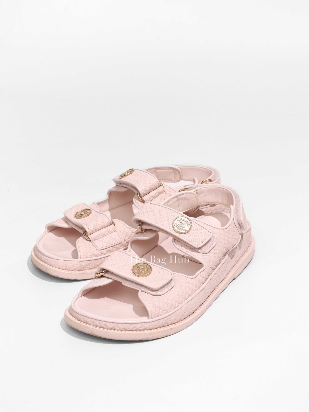 Chanel Beige Calfskin Printed Velcro Dad Sandals Size 37.5