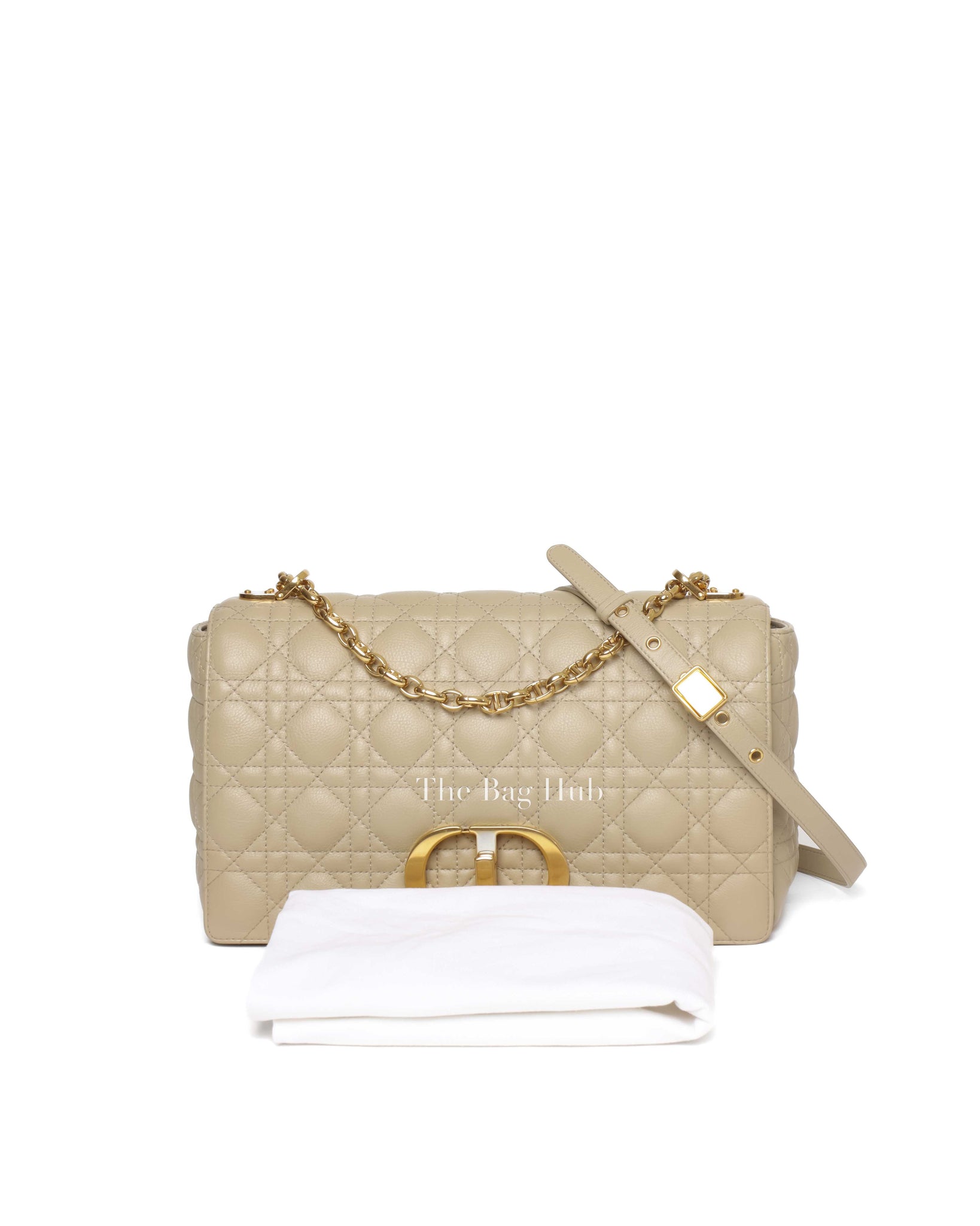 Christian Dior Beige Calfskin Leather Supple Cannage Caro Flap Large Bag