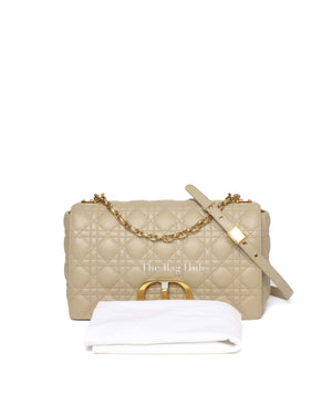 Christian Dior Beige Calfskin Leather Supple Cannage Caro Flap Large Bag