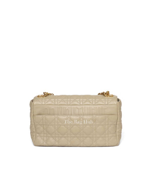 Christian Dior Beige Calfskin Leather Supple Cannage Caro Flap Large Bag