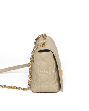 Christian Dior Beige Calfskin Leather Supple Cannage Caro Flap Large Bag