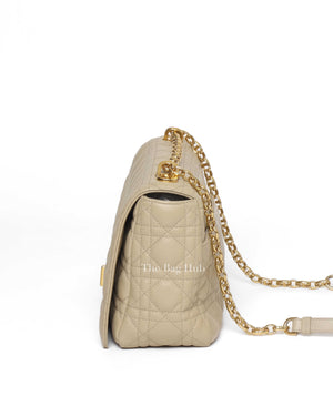 Christian Dior Beige Calfskin Leather Supple Cannage Caro Flap Large Bag