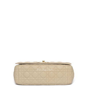 Christian Dior Beige Calfskin Leather Supple Cannage Caro Flap Large Bag