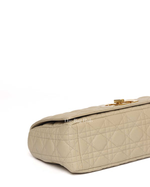 Christian Dior Beige Calfskin Leather Supple Cannage Caro Flap Large Bag