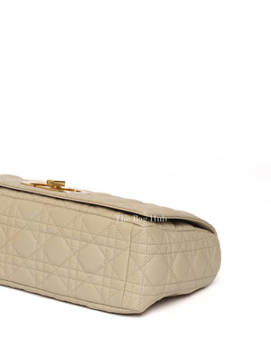Christian Dior Beige Calfskin Leather Supple Cannage Caro Flap Large Bag