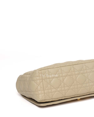 Christian Dior Beige Calfskin Leather Supple Cannage Caro Flap Large Bag