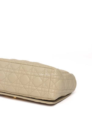 Christian Dior Beige Calfskin Leather Supple Cannage Caro Flap Large Bag