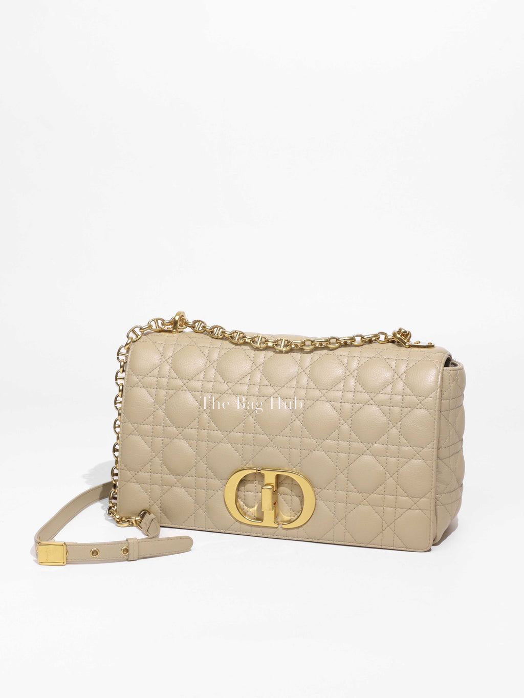 Christian Dior Beige Calfskin Leather Supple Cannage Caro Flap Large Bag