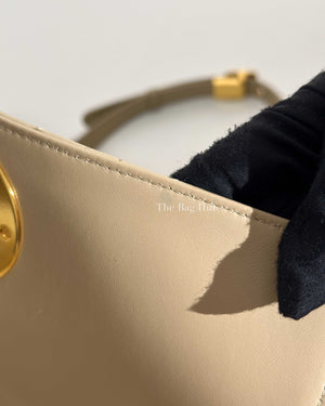Christian Dior Beige Calfskin Leather Supple Cannage Caro Flap Large Bag