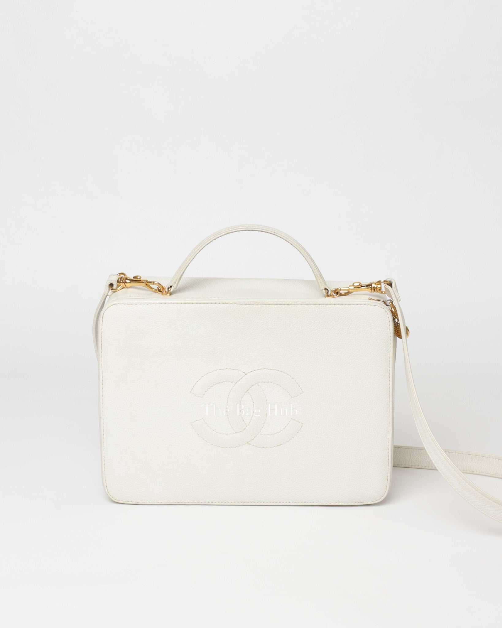 Chanel White Leather CC Filigree Vanity Bag