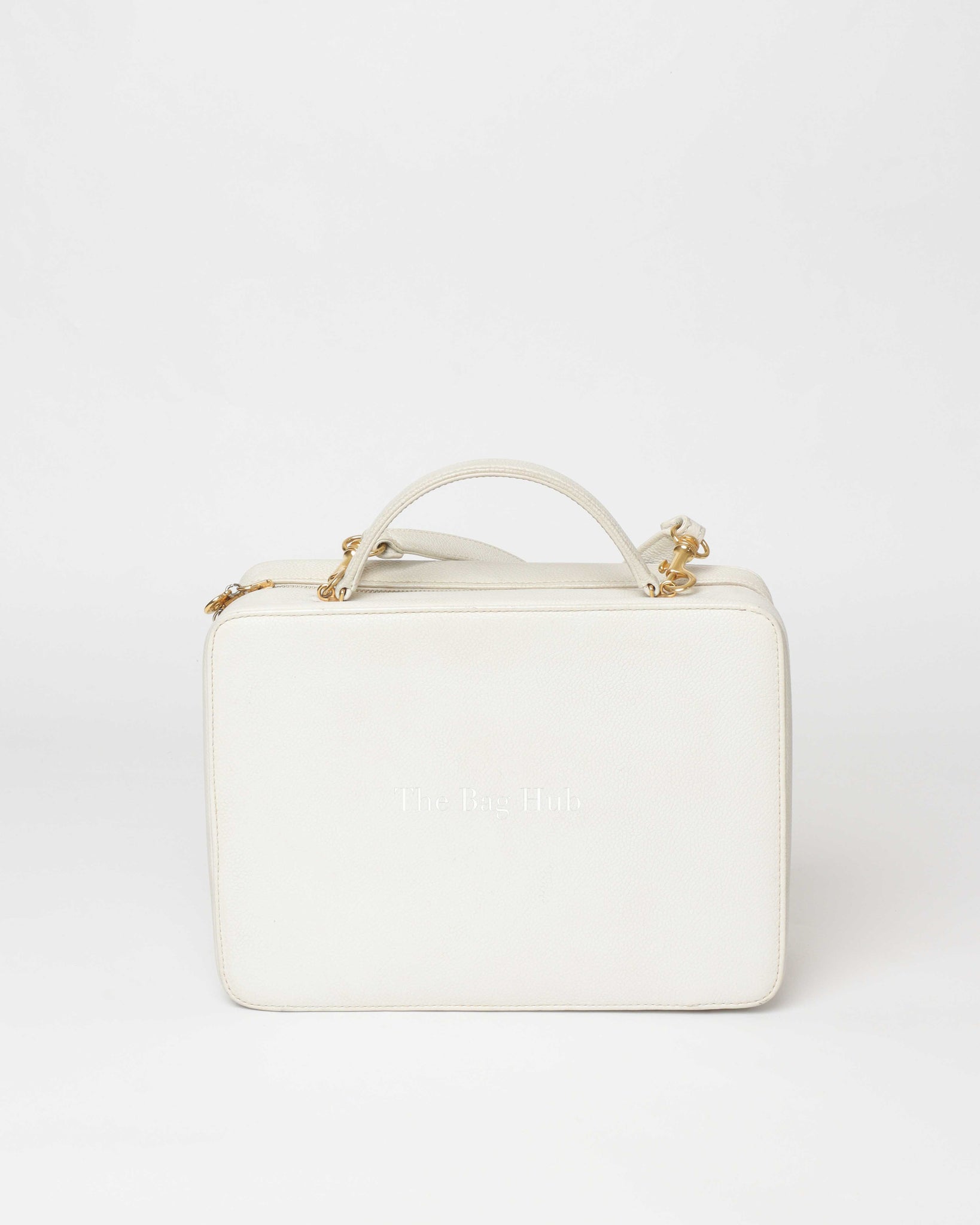 Chanel White Leather CC Filigree Vanity Bag