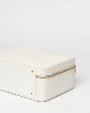 Chanel White Leather CC Filigree Vanity Bag