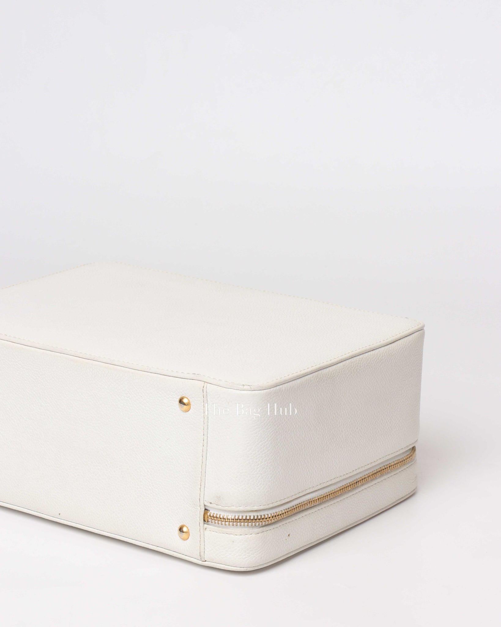 Chanel White Leather CC Filigree Vanity Bag