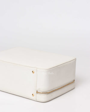 Chanel White Leather CC Filigree Vanity Bag