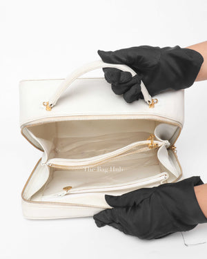 Chanel White Leather CC Filigree Vanity Bag