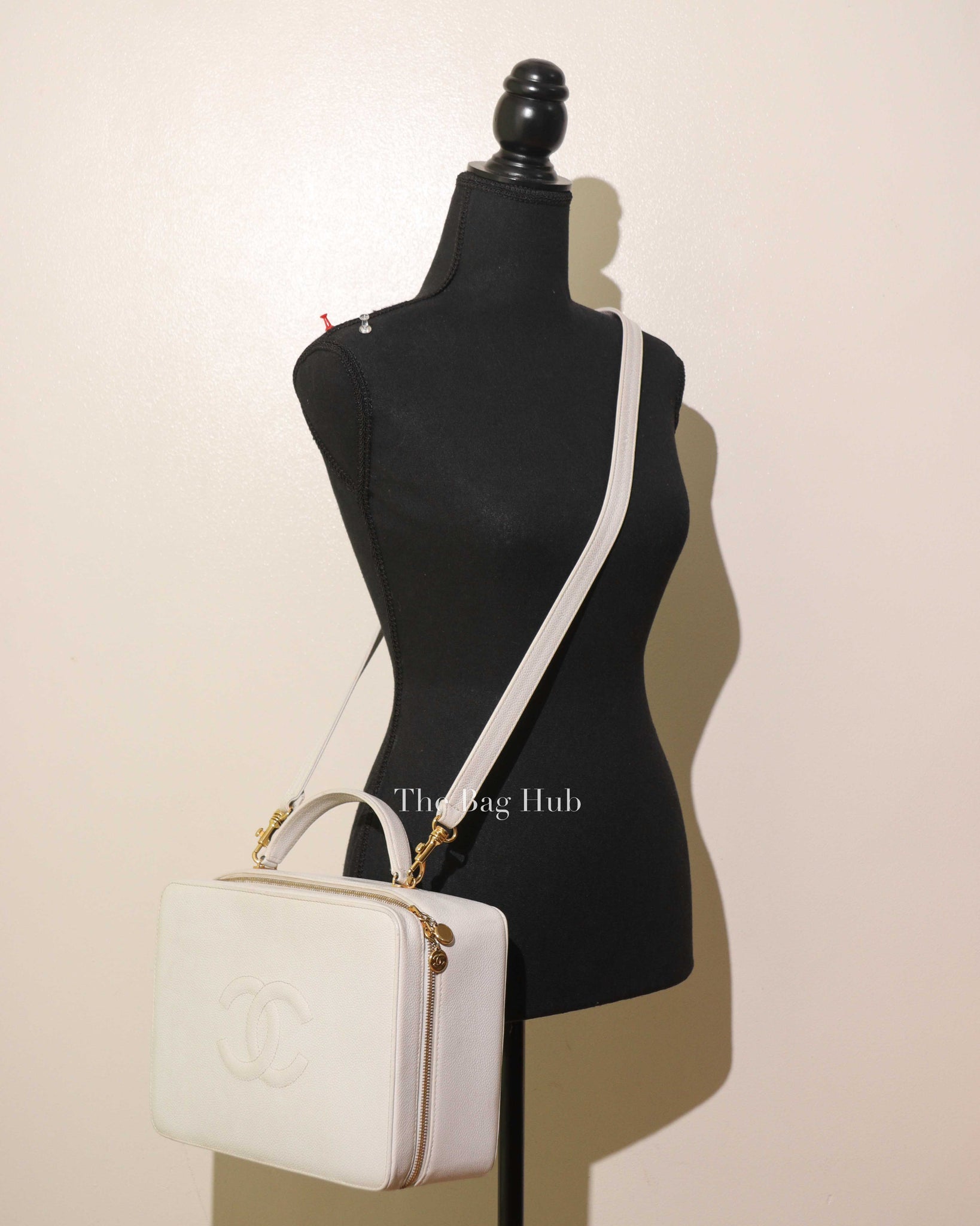 Chanel White Leather CC Filigree Vanity Bag