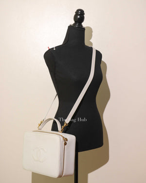 Chanel White Leather CC Filigree Vanity Bag