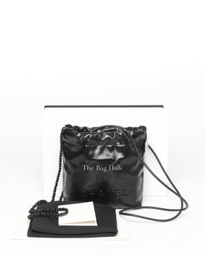 Chanel Black Shiny Calfskin C22 Mini Handbag Black Metal Hardware