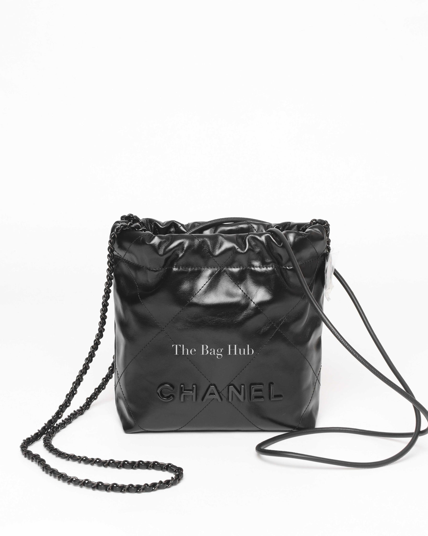 Chanel Black Shiny Calfskin C22 Mini Handbag Black Metal Hardware