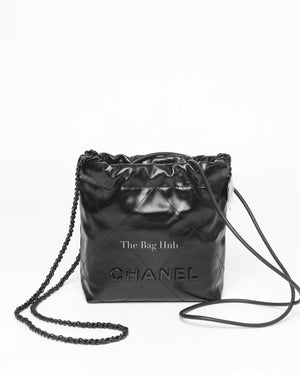 Chanel Black Shiny Calfskin C22 Mini Handbag Black Metal Hardware