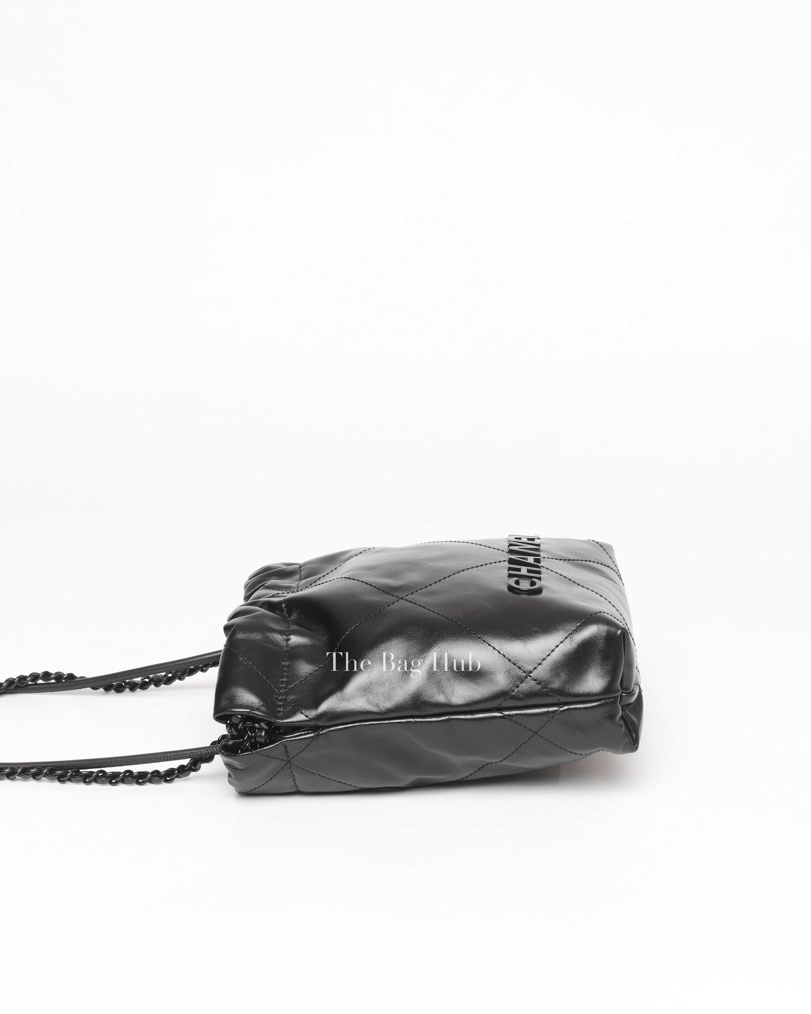 Chanel Black Shiny Calfskin C22 Mini Handbag Black Metal Hardware