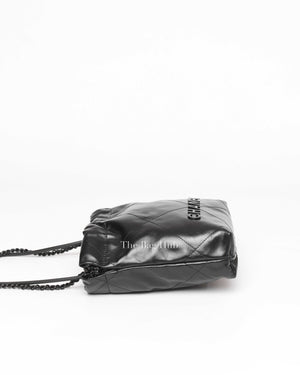 Chanel Black Shiny Calfskin C22 Mini Handbag Black Metal Hardware