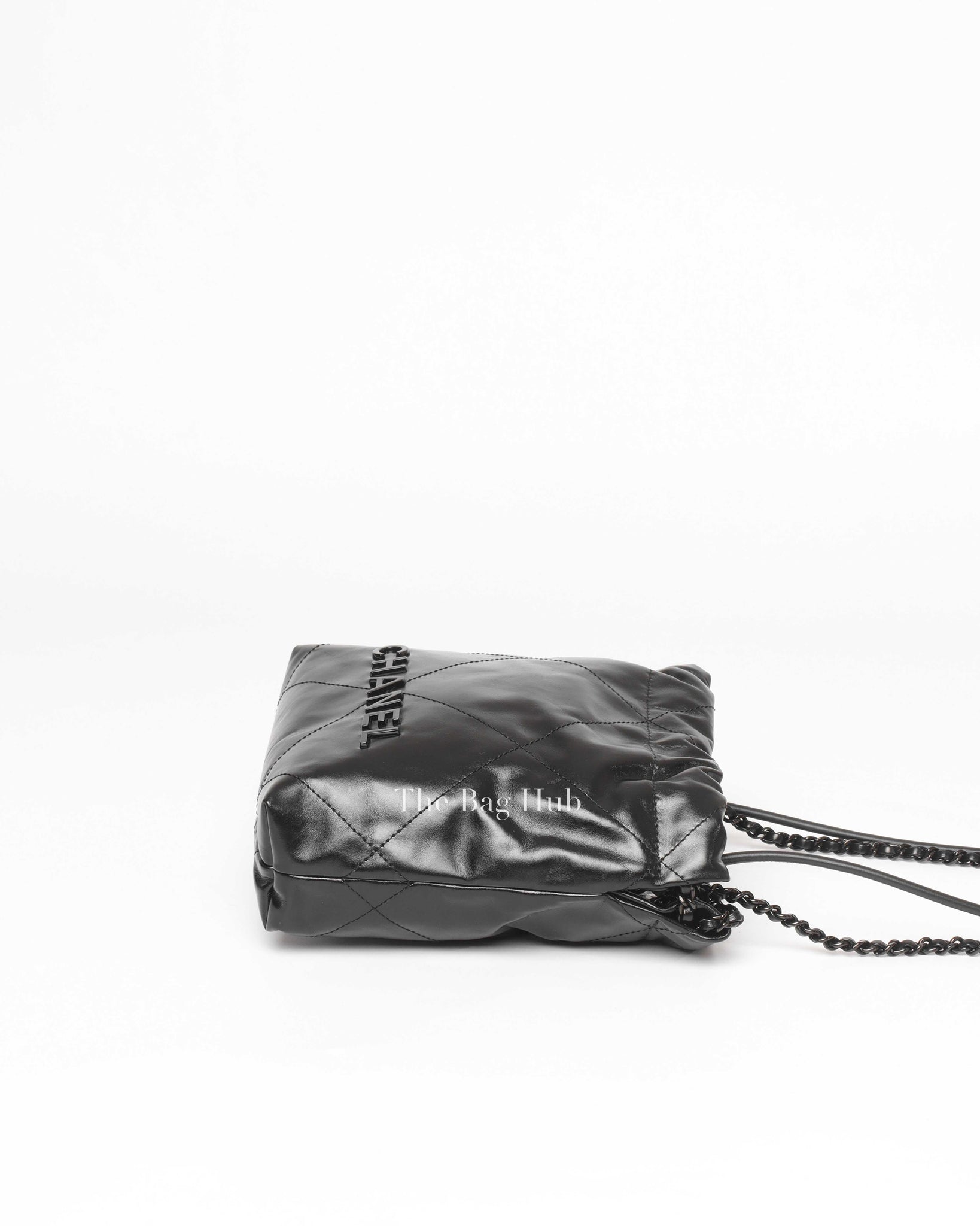 Chanel Black Shiny Calfskin C22 Mini Handbag Black Metal Hardware